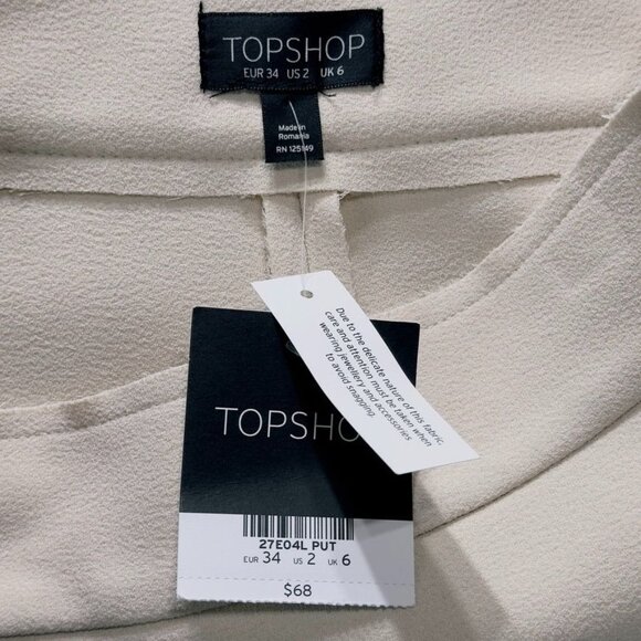 TOPSHOP Women's Skirt Ivory Crepe Asymmetrical Hem Faux Wrap Stretch Mini Size 2 - Picture 6 of 9